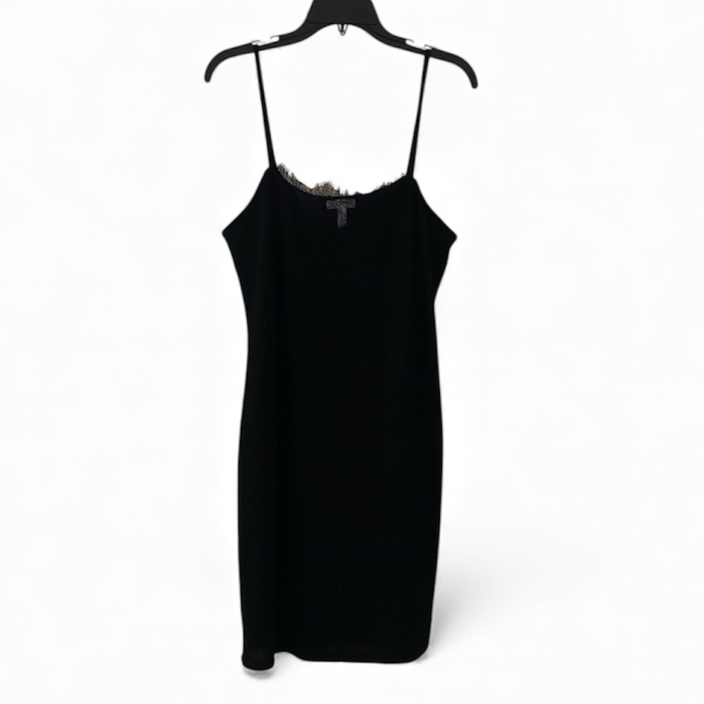 LEITH Black Spaghetti Strap Dress with Animal Embossed Print & Lace Chest Detail